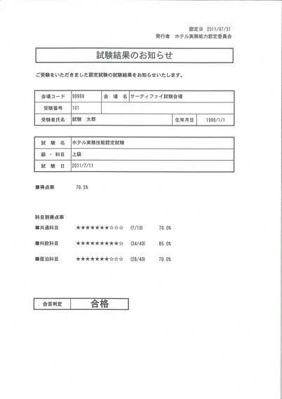 受験結果のお知らせ