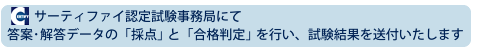 サーティファイ認定試験事務局にて答案･解答データの「採点」と「合格判定」を行い、試験結果を送付いたします